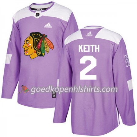 Chicago Blackhawks Duncan Keith 2 Adidas 2017-2018 Purper Fights Cancer Practice Authentic Shirt - Mannen
